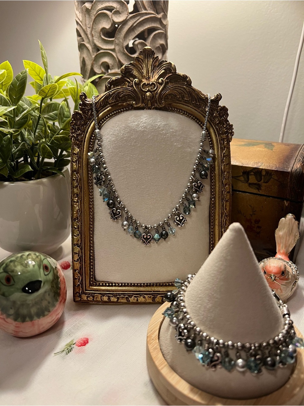 Brighton Cannes Blue Beaded Fringe Necklace and Bracelet Set